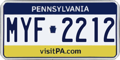 PA license plate MYF2212