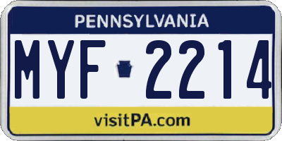 PA license plate MYF2214