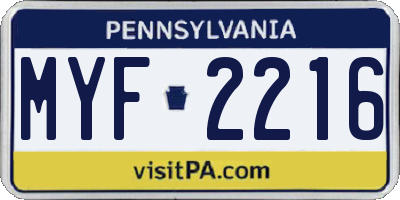 PA license plate MYF2216