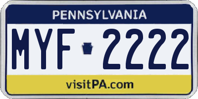 PA license plate MYF2222
