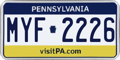 PA license plate MYF2226
