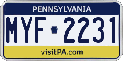 PA license plate MYF2231