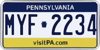 PA license plate MYF2234