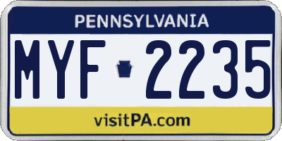PA license plate MYF2235