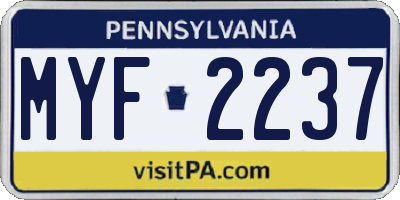 PA license plate MYF2237