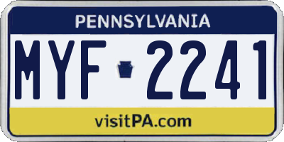 PA license plate MYF2241