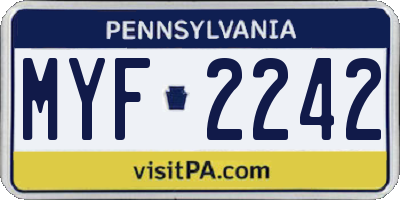 PA license plate MYF2242