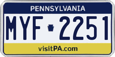 PA license plate MYF2251