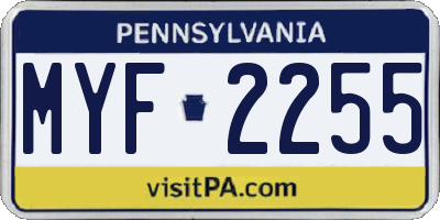 PA license plate MYF2255