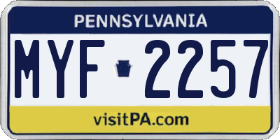 PA license plate MYF2257