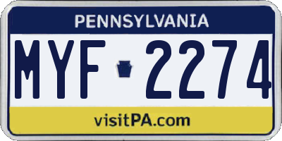 PA license plate MYF2274