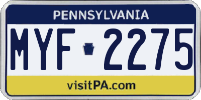 PA license plate MYF2275