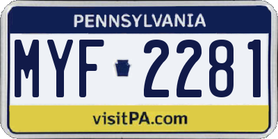 PA license plate MYF2281