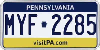 PA license plate MYF2285