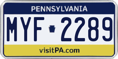 PA license plate MYF2289
