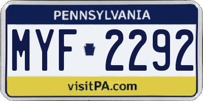 PA license plate MYF2292