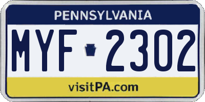 PA license plate MYF2302
