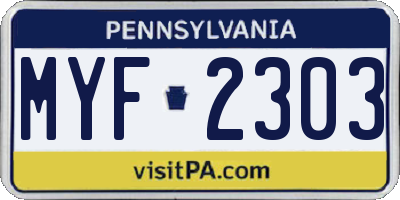 PA license plate MYF2303