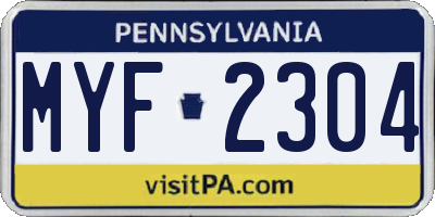 PA license plate MYF2304
