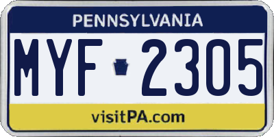PA license plate MYF2305