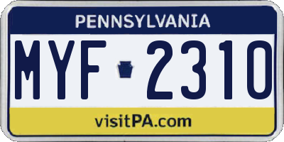 PA license plate MYF2310