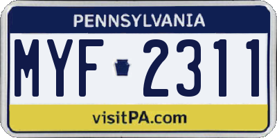 PA license plate MYF2311
