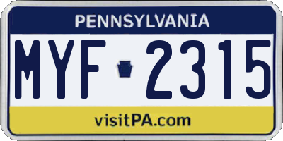 PA license plate MYF2315