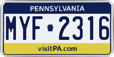 PA license plate MYF2316