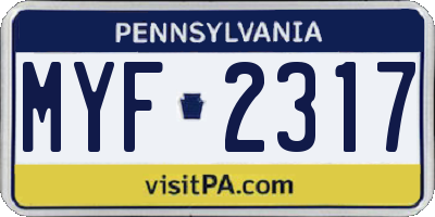 PA license plate MYF2317