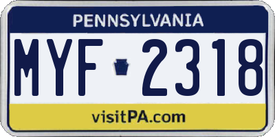 PA license plate MYF2318