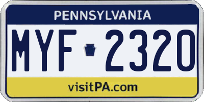 PA license plate MYF2320