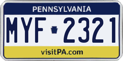PA license plate MYF2321