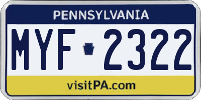 PA license plate MYF2322