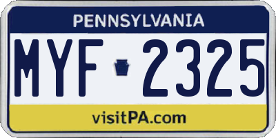 PA license plate MYF2325