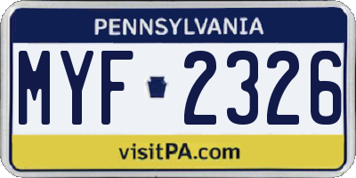 PA license plate MYF2326