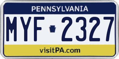 PA license plate MYF2327