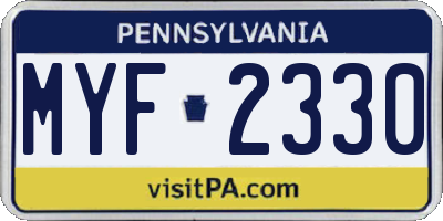 PA license plate MYF2330