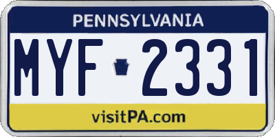 PA license plate MYF2331