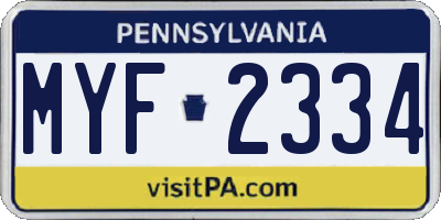 PA license plate MYF2334