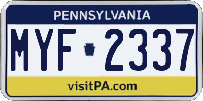 PA license plate MYF2337