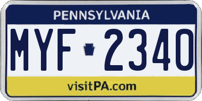 PA license plate MYF2340