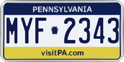 PA license plate MYF2343