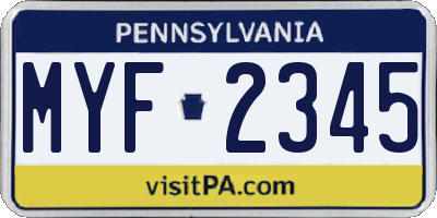 PA license plate MYF2345