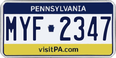 PA license plate MYF2347
