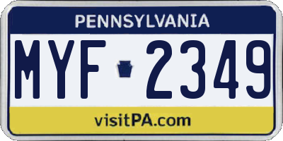 PA license plate MYF2349