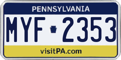 PA license plate MYF2353