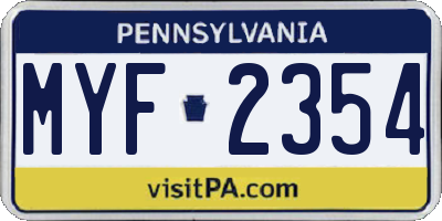PA license plate MYF2354