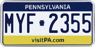 PA license plate MYF2355