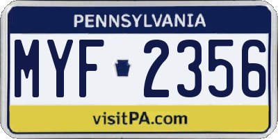 PA license plate MYF2356