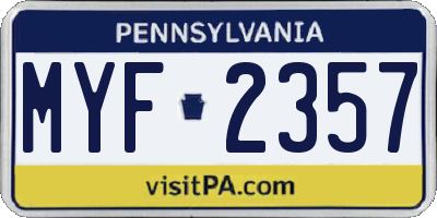 PA license plate MYF2357